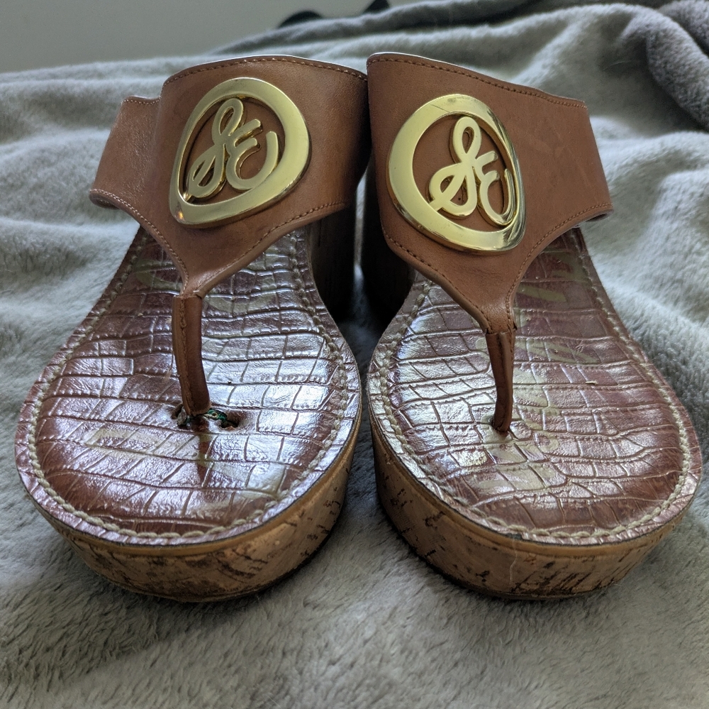Sam Edelman Brown and Gold Comfort Sandals